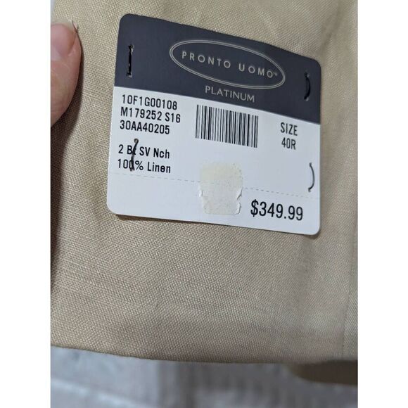 Pronto Uomo Platinum Men's Tan Solid 100% Linen Blazer Size 40R NWT - Picture 5 of 6